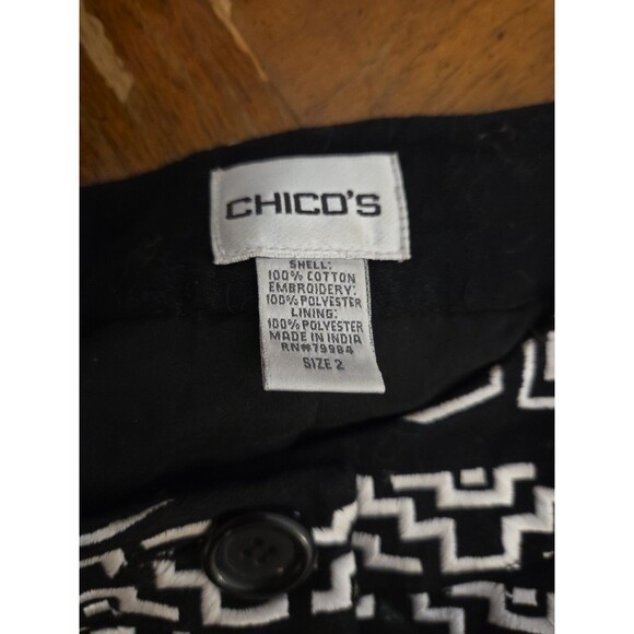 Chico's Black/White Patterned Blazer Women's Size 2 US Size Large Stretch - Picture 9 of 9